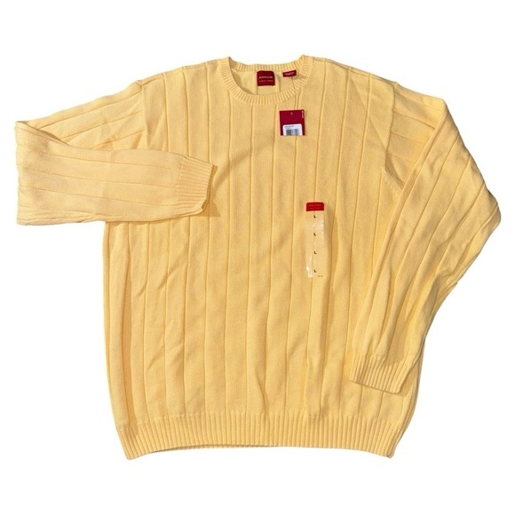 NWT ARROW MENS SIZE LARGE SUNNY YELLOW CREWNECK PULLOVER CABLE KNIT SWEATER - Picture 2 of 6